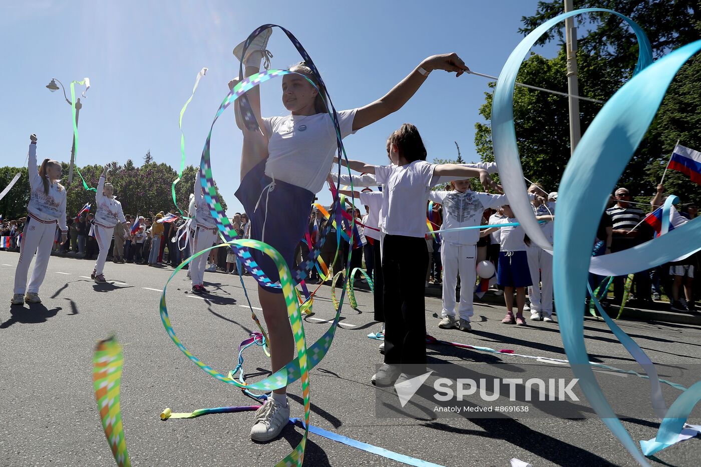 RUSSIA EXPO. Sports procession devoted to 105th anniversary of first parade on Red Square.