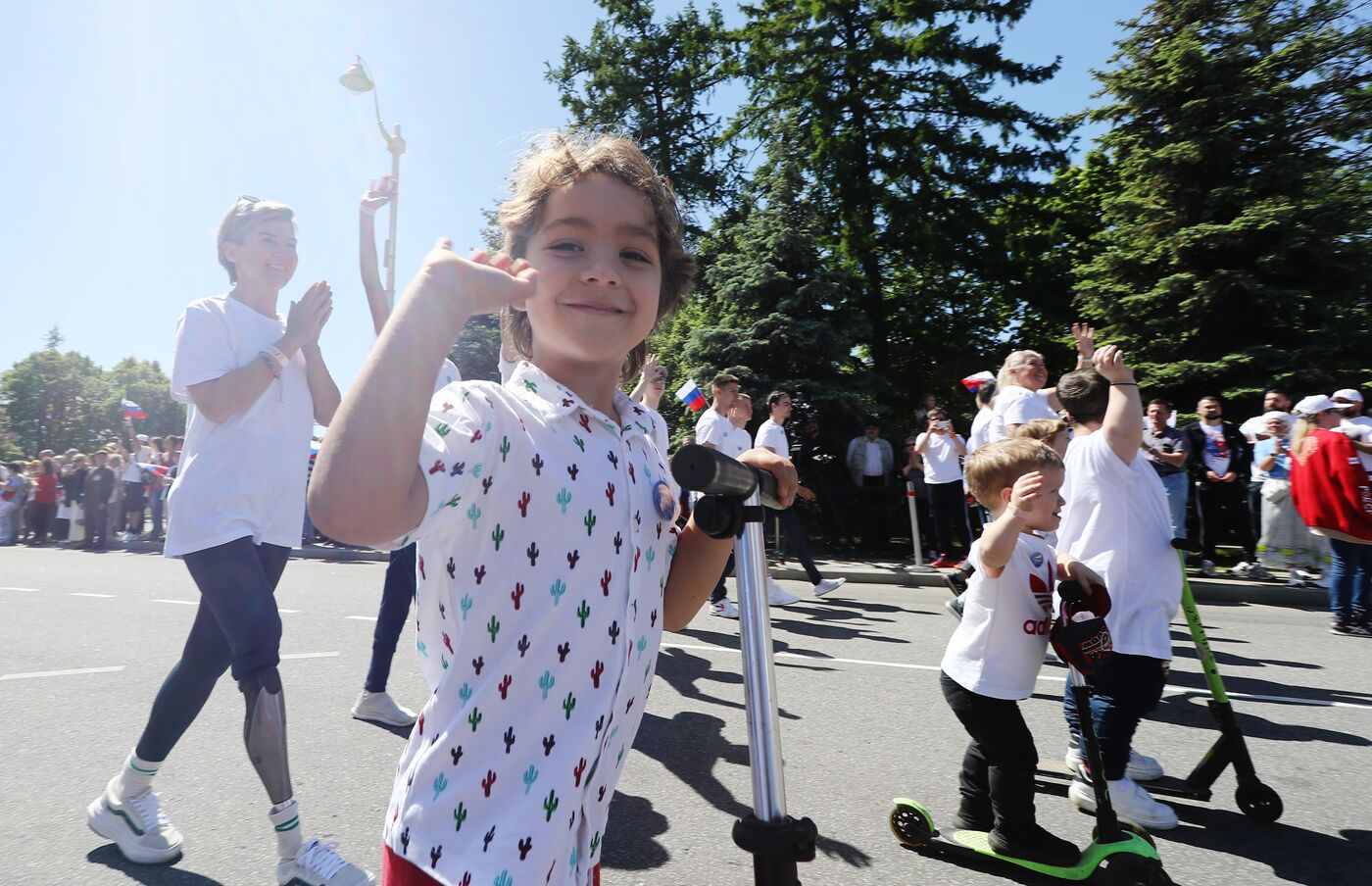 RUSSIA EXPO. Sports procession devoted to 105th anniversary of first parade on Red Square.