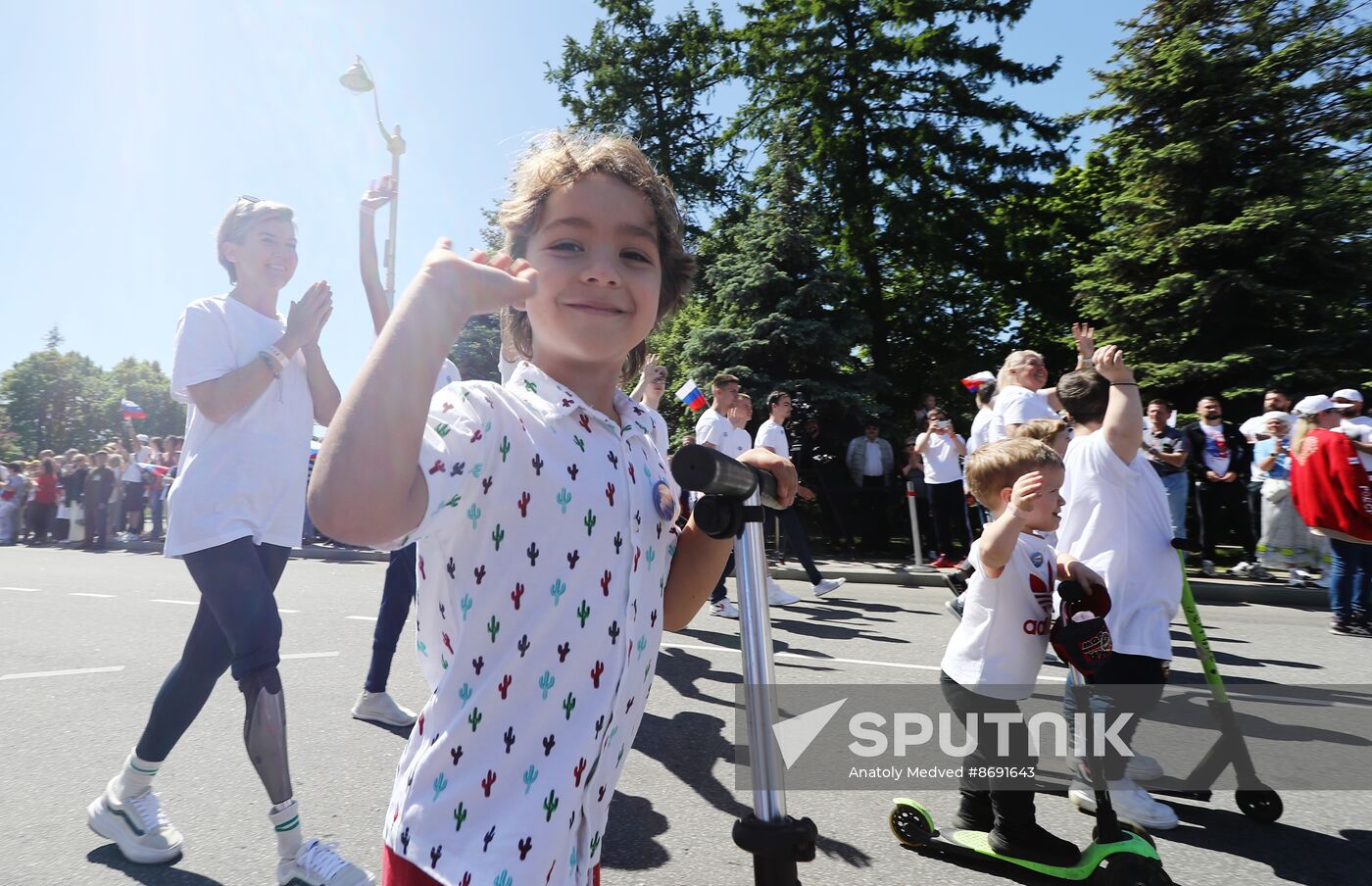 RUSSIA EXPO. Sports procession devoted to 105th anniversary of first parade on Red Square.