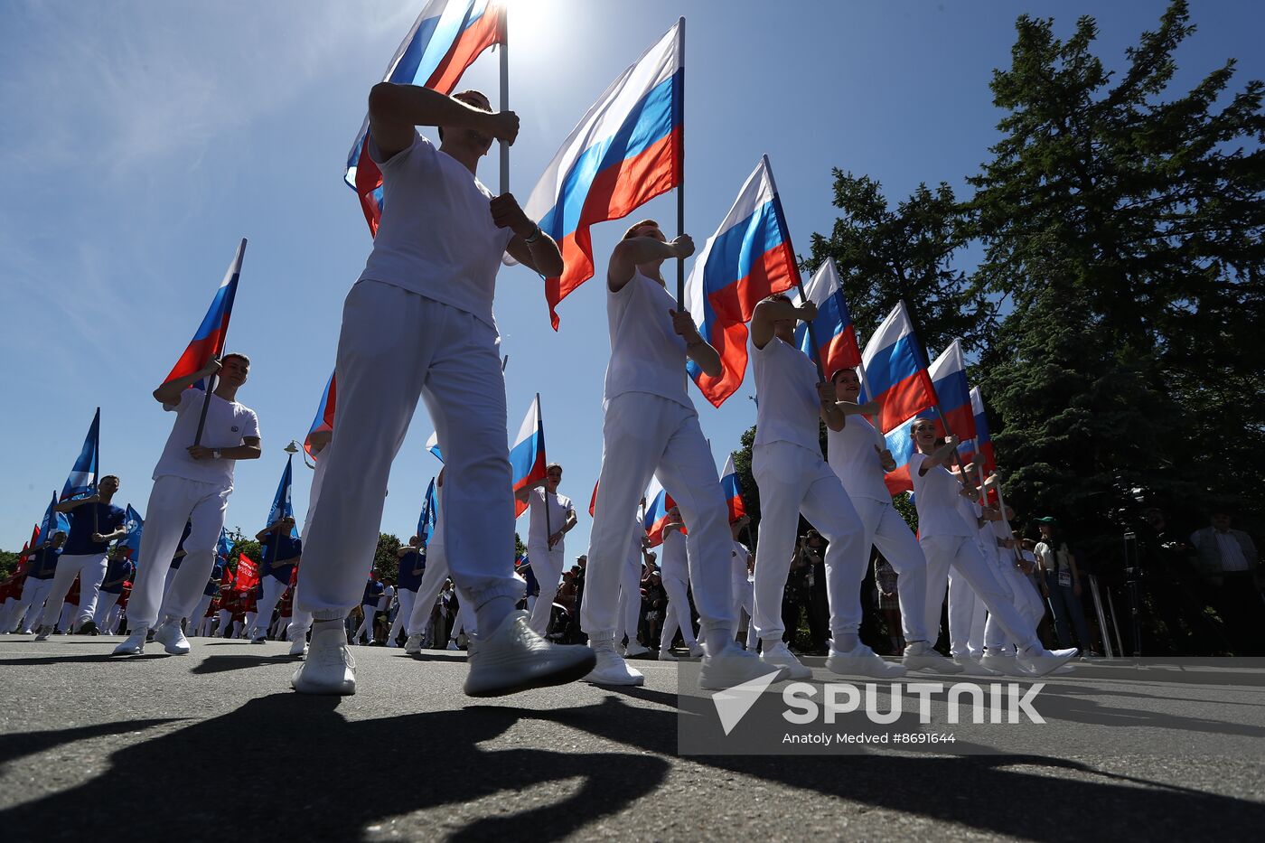 RUSSIA EXPO. Sports procession devoted to 105th anniversary of first parade on Red Square.