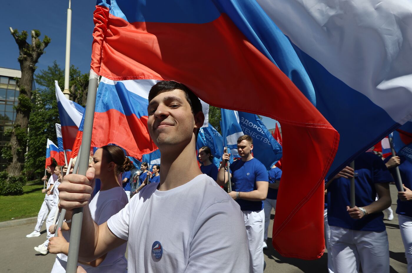 RUSSIA EXPO. Sports procession devoted to 105th anniversary of first parade on Red Square.