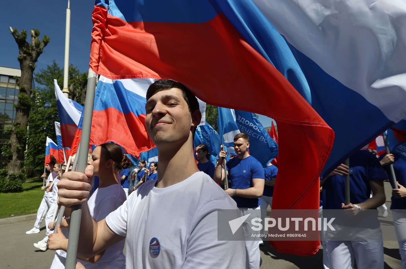 RUSSIA EXPO. Sports procession devoted to 105th anniversary of first parade on Red Square.