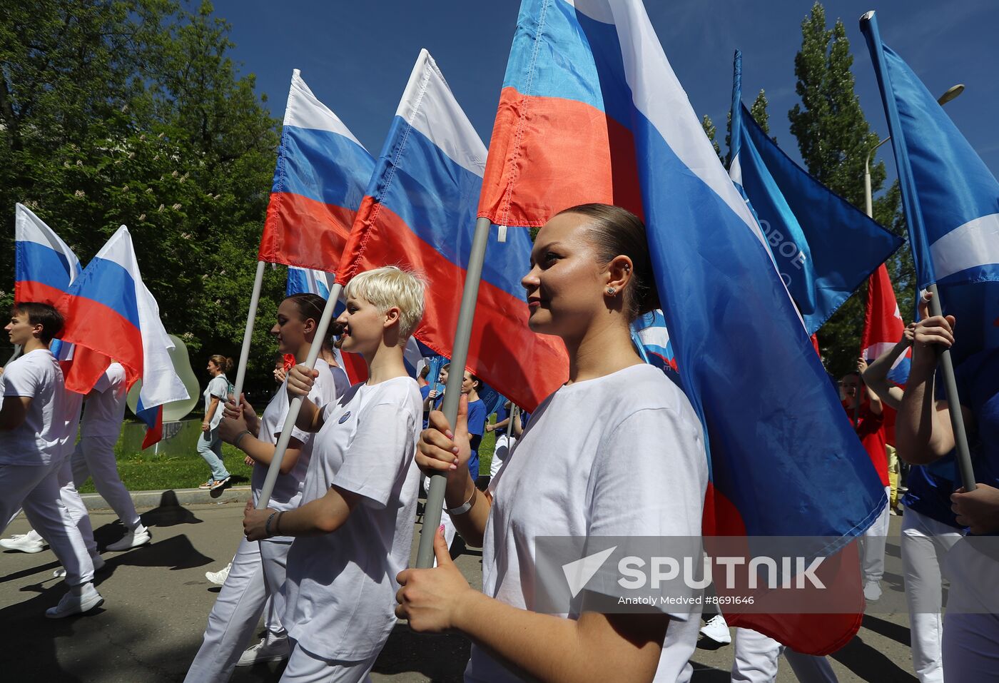 RUSSIA EXPO. Sports procession devoted to 105th anniversary of first parade on Red Square.