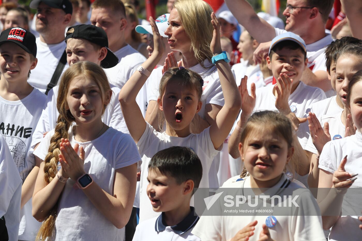 RUSSIA EXPO. Sports procession devoted to 105th anniversary of first parade on Red Square.