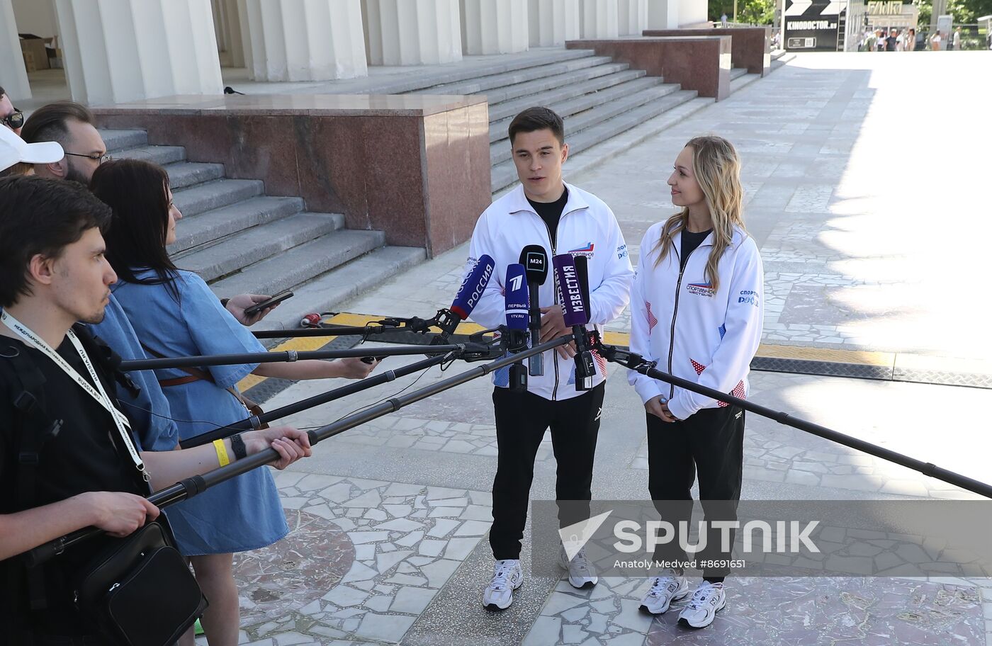 RUSSIA EXPO. Sports procession devoted to 105th anniversary of first parade on Red Square.