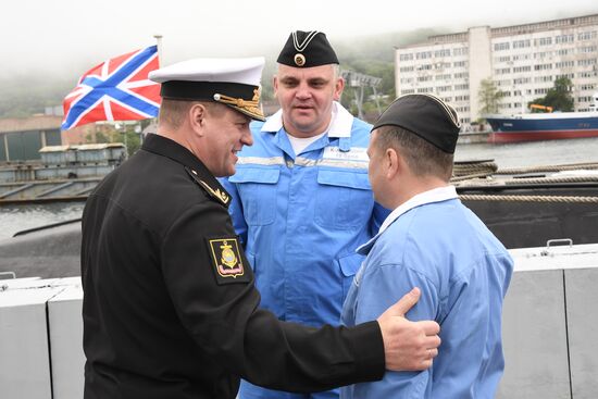 Russia Navy Submarine Petropavlovsk-Kamchatsky Exercise Welcoming
