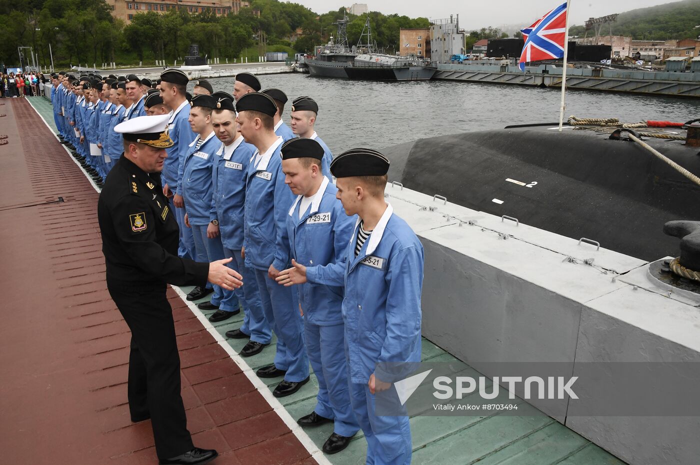 Russia Navy Submarine Petropavlovsk-Kamchatsky Exercise Welcoming