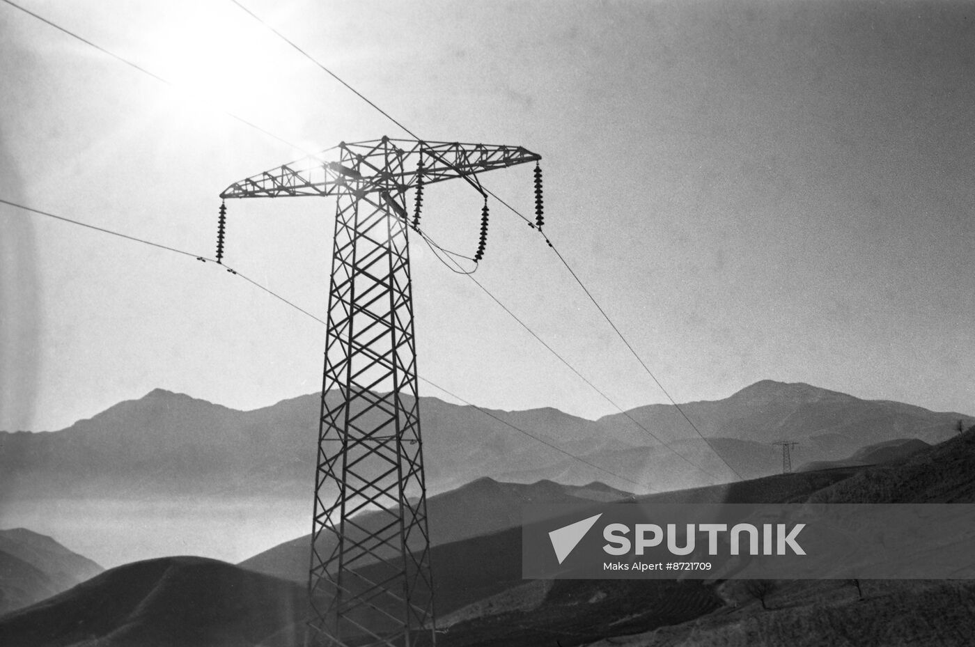 Power line in Tajikistan mountains