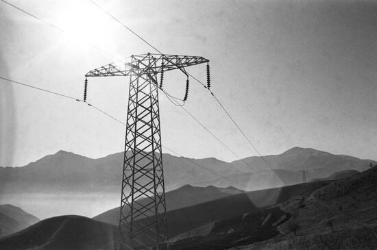 Power line in Tajikistan mountains