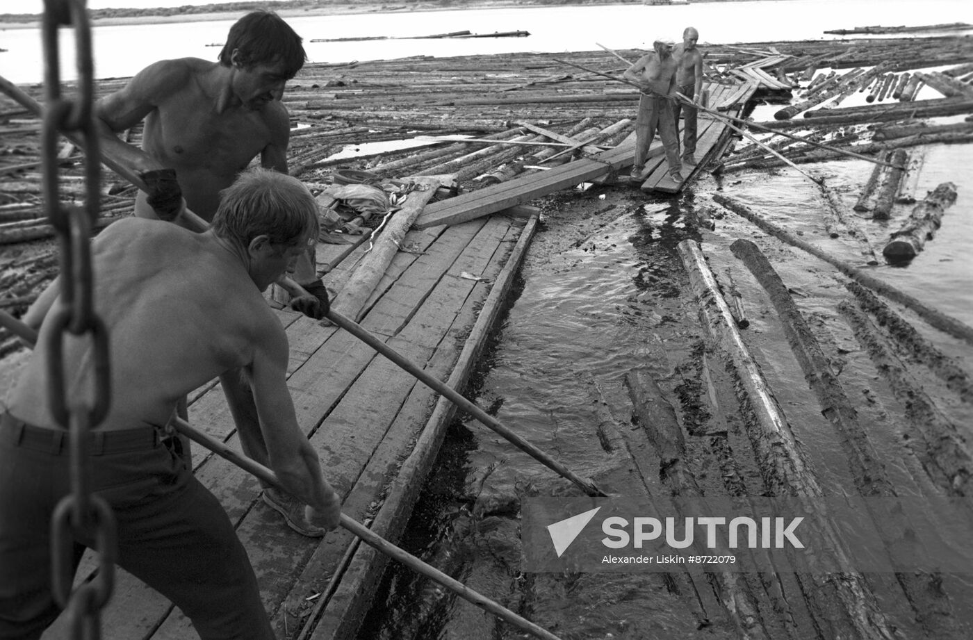 Loose timber floating down Pechora River