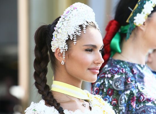 RUSSIA EXPO. Ethnic costume parade as part of Beauty of Russia: 30 Years Reflecting the Russian Soul project