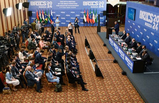 Participants attend a meeting of the Heads of BRICS Emergency Agencies in Kazan, Republic of Tatarstan, Russia. Location: Russia, Republic of Tatarstan, Kazan. Author: Maksim Bogodvid/Sputnik. Meeting of the Heads of BRICS Emergency Agencies