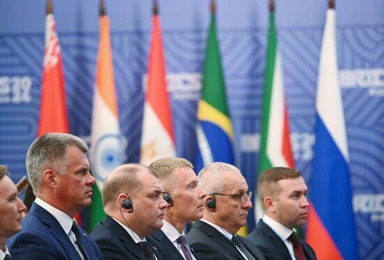Participants attend a meeting of the Heads of BRICS Emergency Agencies in Kazan, Republic of Tatarstan, Russia. Location: Russia, Republic of Tatarstan, Kazan. Author: Maksim Bogodvid/Sputnik. Meeting of the Heads of BRICS Emergency Agencies