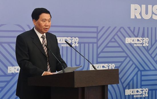 Chinese Minister of Emergency Management Wang Xiangxi speaks during a meeting of the Heads of BRICS Emergency Agencies in Kazan, Republic of Tatarstan, Russia. Location: Russia, Republic of Tatarstan, Kazan. Author: Mikhail Voskresenskiy. Meeting of the Heads of BRICS Emergency Agencies