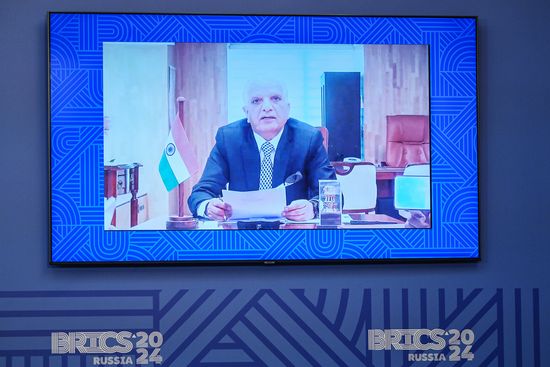 Member of India's State Emergency Committee Rajendra Singh speaks via videoconference during a meeting of the Heads of BRICS Emergency Agencies in Kazan, Republic of Tatarstan, Russia. Location: Russia, Republic of Tatarstan, Kazan. Author: Maksim Bogodvid. Meeting of the Heads of BRICS Emergency Agencies