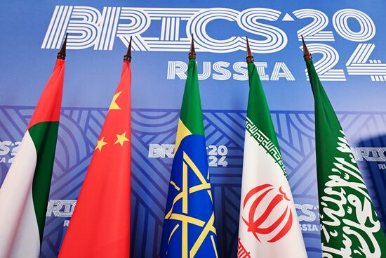 The banners of the countries taking part in the Meeting of the Heads of BRICS Emergency Agencies in Kazan. Location: Russia, Republic of Tatarstan, Kazan. Author: Maksim Bogodvid. Meeting of the Heads of BRICS Emergency Agencies