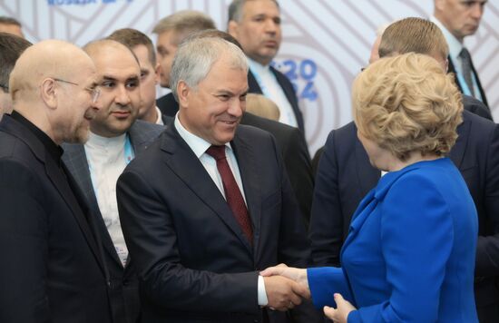 The BRICS Parliamentary Forum. Meeting, Parliamentary Changes in BRICS: Prospects of Strengthening Interparliamentary Cooperation. Vyacheslav Volodin, Speaker of the State Duma, center, and Valentina Matvienko, Speaker of the Federation Council. Location: Russia, St. Petersburg. Author: Alexei Danichev. 10th BRICS Parliamentary Forum