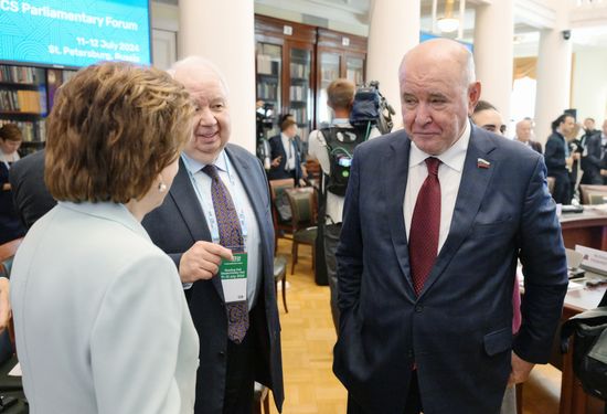The BRICS Parliamentary Forum. Meeting, Parliamentary Changes in BRICS: Prospects of Strengthening Interparliamentary Cooperation. Right: Grigory Karasin, Chairman of the Federation Council Committee on International Affairs. Location: Russia, St. Petersburg. Author: Alexei Danichev. 10th BRICS Parliamentary Forum