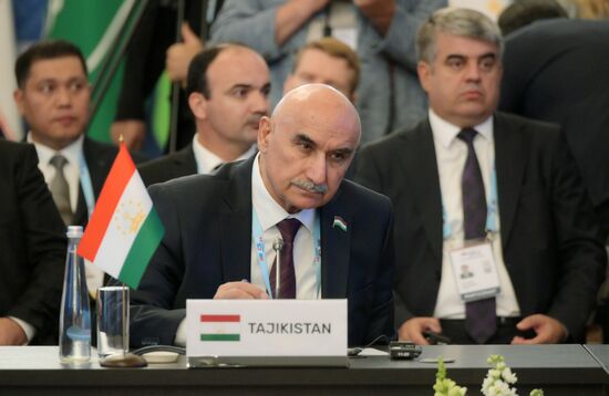 The BRICS Parliamentary Forum. Expanded plenary session, Parliaments' Role in Increasing the Efficiency of the International Relations System and Ensuring its Democratization. Mahmadtoir Zoir Zokirzoda, Chairman of the Assembly of Representatives of the Supreme Assembly of Tajikistan. Location: Russia, St. Petersburg. Author: Alexei Danichev. 10th BRICS Parliamentary Forum