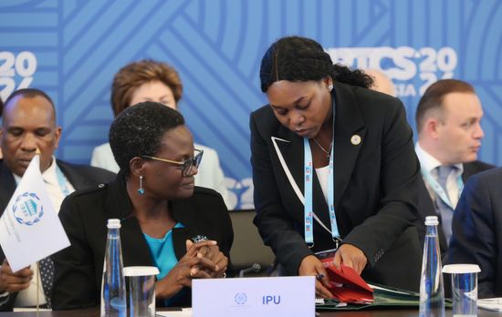 The BRICS Parliamentary Forum. Meeting, Parliaments' Role in Increasing the Efficiency of the International Relations System and Ensuring its Democratization. Left: Tulia Ackson, President of the Inter-Parliamentary Union (IPU), Speaker of the Parliament of Tanzania. Location: Russia, St. Petersburg. Author: Alexei Danichev. 10th BRICS Parliamentary Forum