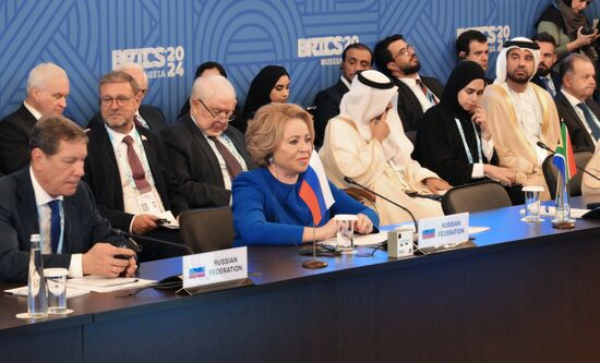 The BRICS Parliamentary Forum. Expanded plenary session, Parliaments' Role in Increasing the Efficiency of the International Relations System and Ensuring its Democratization. Russian Federation Council Speaker Valentina Matviyenko. Location: Russia, St. Petersburg. Author: Alexei Danichev. 10th BRICS Parliamentary Forum