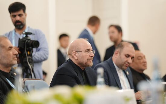 10th BRICS Parliamentary Forum. Kazakhstan-Iran bilateral meeting. Center: Mohammad Bagher Ghalibaf, Speaker of the Islamic Consultative Assembly of Iran. Location: Russia, St. Petersburg. Author: Alexander Vilf. 10th BRICS Parliamentary Forum