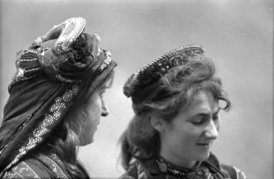 Young Khevsur women in ethnic costumes