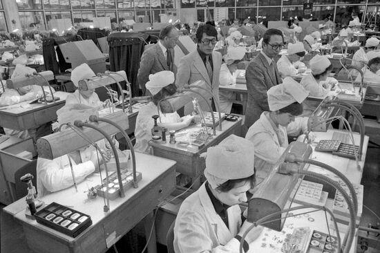 Japanese journalists at the Second Moscow Watch Factory