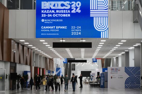Preparations for the 16th BRICS Summit in Kazan. A summit banner at Kazan Expo. The 16th BRICS Summit will be held in Kazan on October 22-24. Location: Russia, Republic of Tatarstan, Kazan. Author: Alexandr Kryazhev. Preparations for 16th BRICS Summit in Kazan