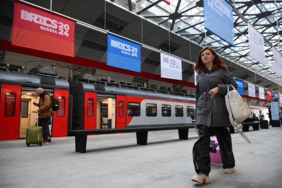 Preparations for the 16th BRICS Summit in Kazan. A summit banner outside Airport Station. The 16th BRICS Summit will be held in Kazan on October 22-24. Location: Russia, Republic of Tatarstan, Kazan. Author: Alexandr Kryazhev. Preparations for 16th BRICS Summit in Kazan