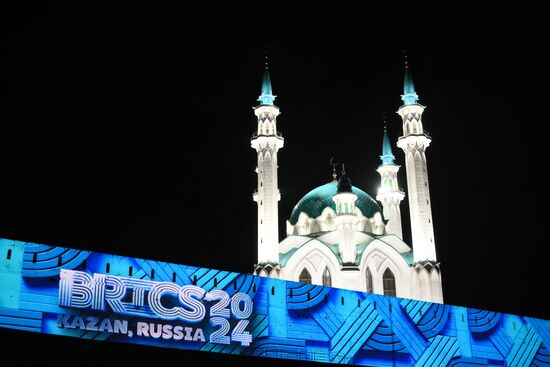 16th BRICS Summit. Kazan Kremlin light mapping show rehearsal