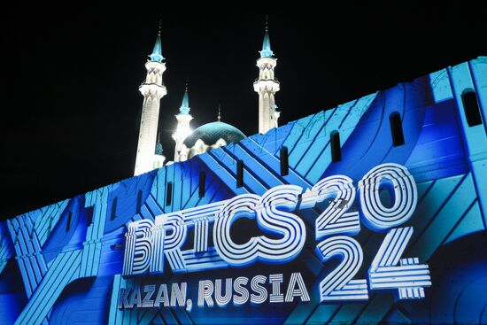 16th BRICS Summit. Kazan Kremlin light mapping show rehearsal