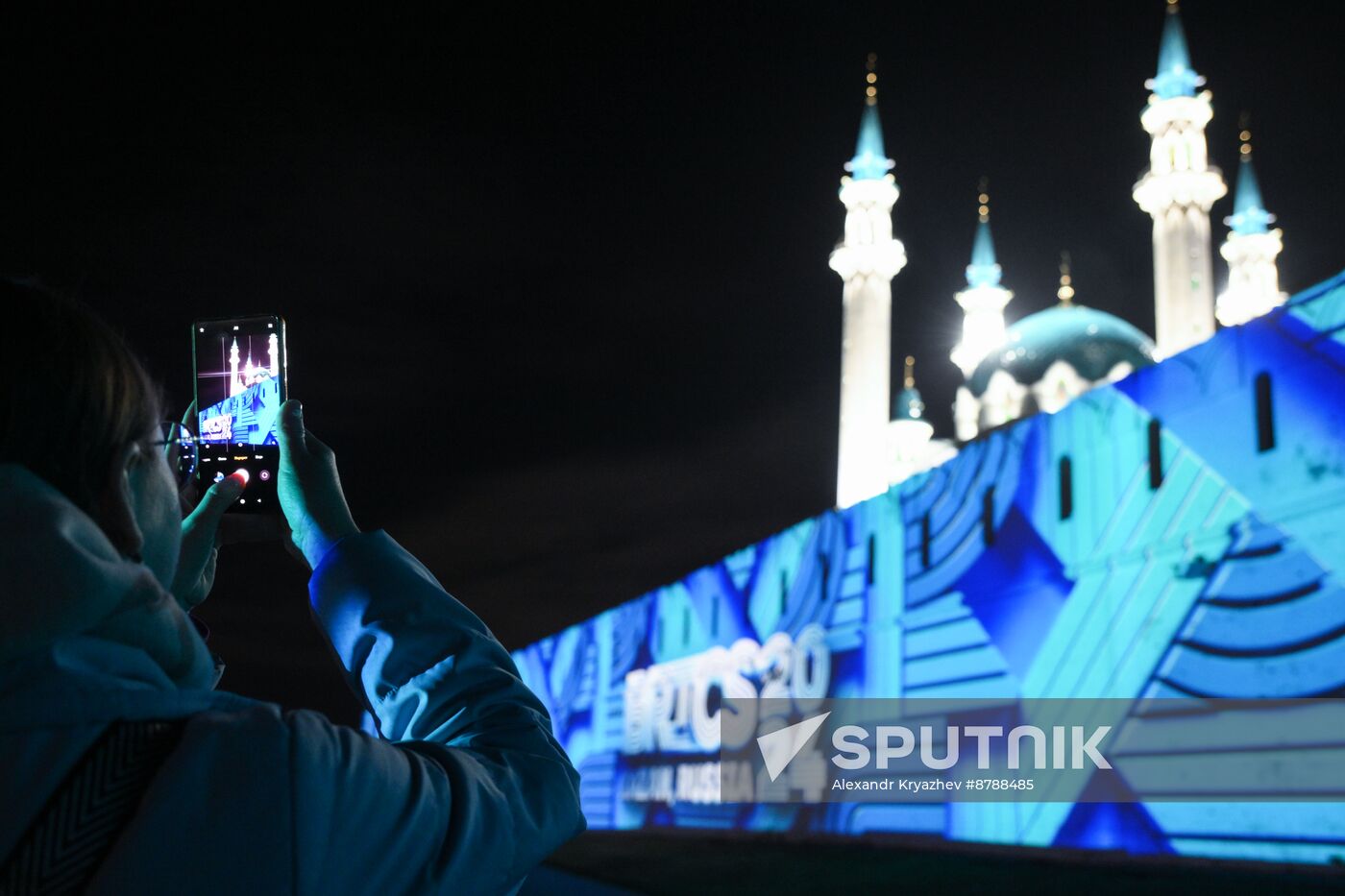 16th BRICS Summit. Kazan Kremlin light mapping show rehearsal