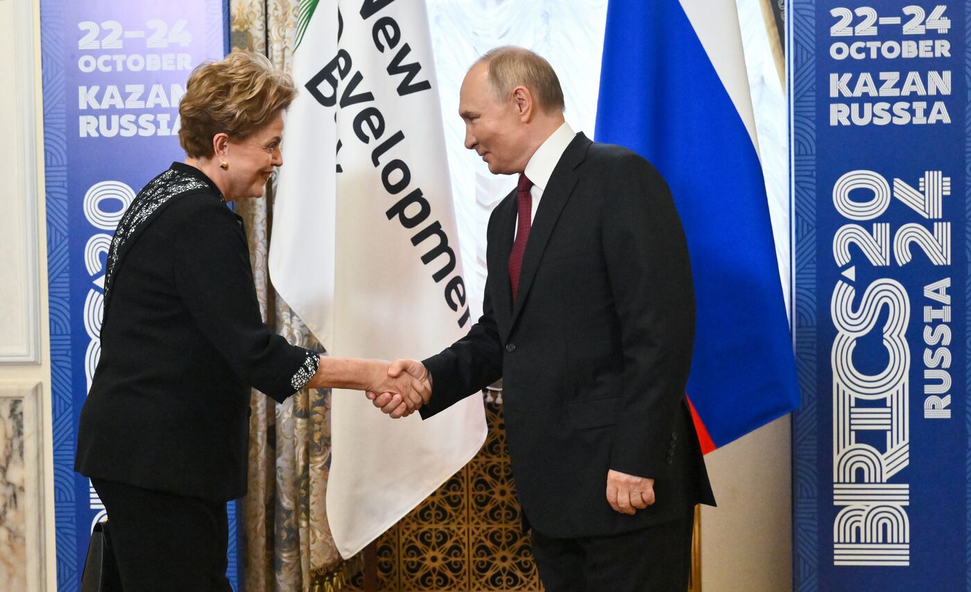 16th BRICS Summit. Russian President Vladimir Putin meets with BRICS New Development Bank President Dilma Rousseff