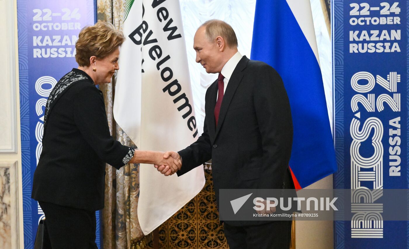 16th BRICS Summit. Russian President Vladimir Putin meets with BRICS New Development Bank President Dilma Rousseff