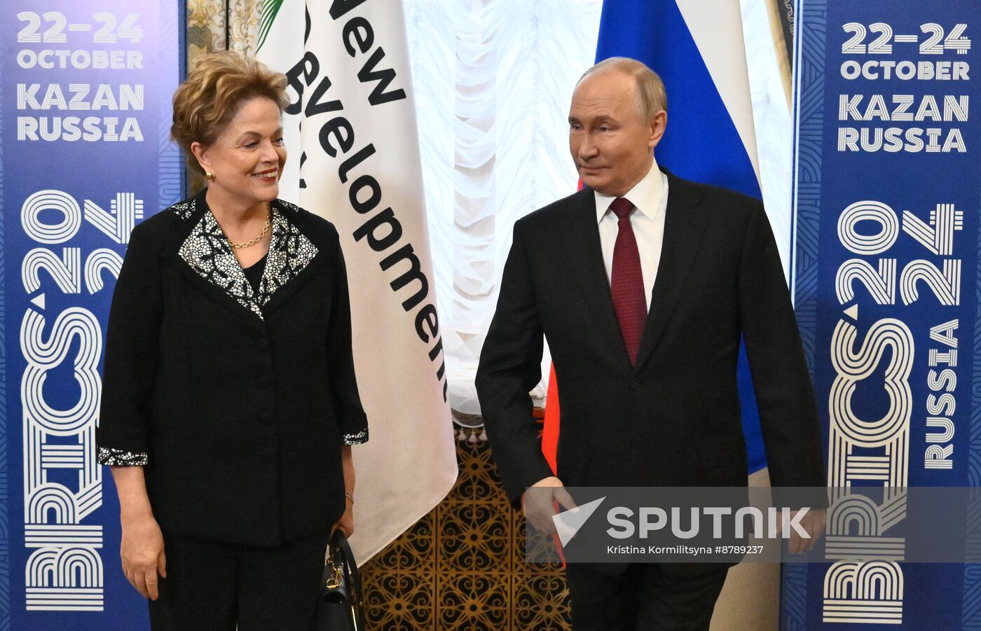 16th BRICS Summit. Russian President Vladimir Putin meets with BRICS New Development Bank President Dilma Rousseff