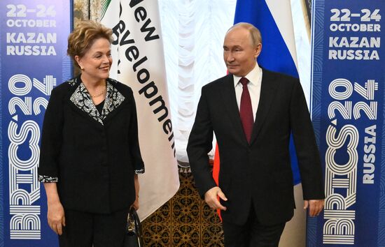 16th BRICS Summit. Russian President Vladimir Putin meets with BRICS New Development Bank President Dilma Rousseff