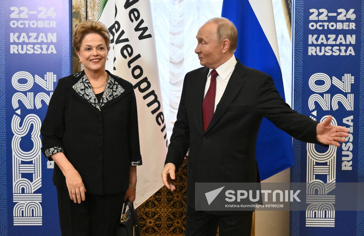 16th BRICS Summit. Russian President Vladimir Putin meets with BRICS New Development Bank President Dilma Rousseff