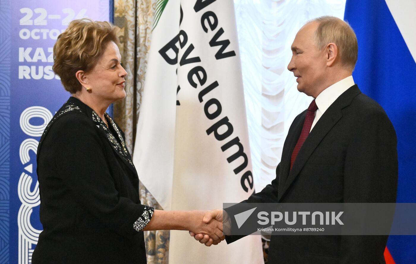 16th BRICS Summit. Russian President Vladimir Putin meets with BRICS New Development Bank President Dilma Rousseff