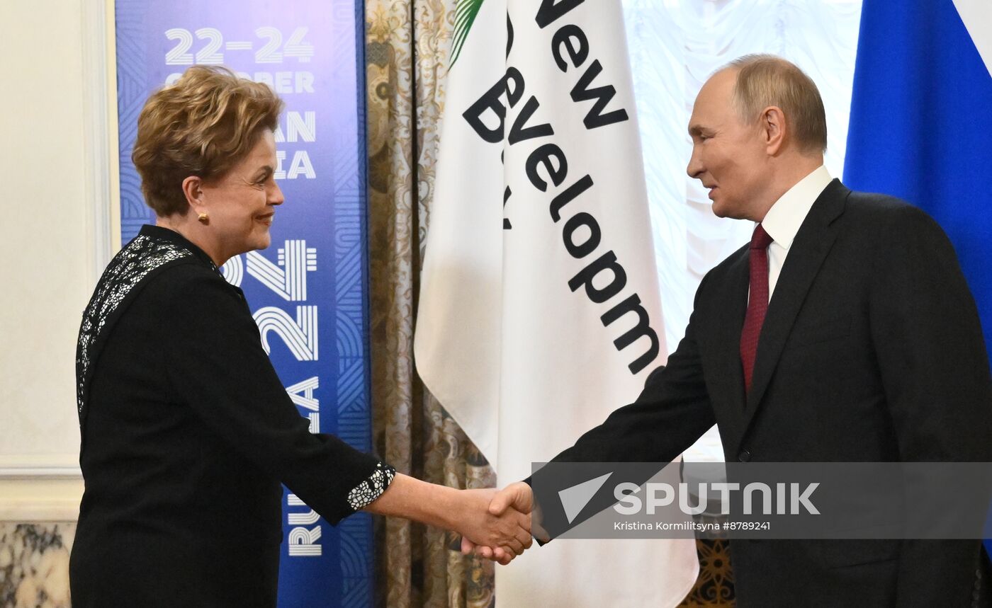 16th BRICS Summit. Russian President Vladimir Putin meets with BRICS New Development Bank President Dilma Rousseff