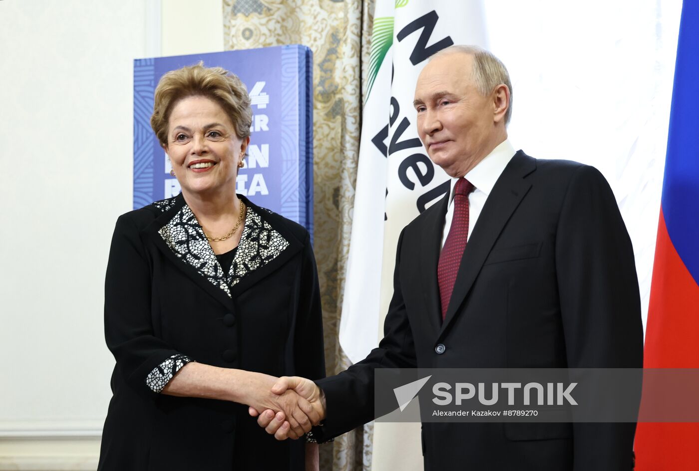 16th BRICS Summit. Russian President Vladimir Putin meets with BRICS New Development Bank President Dilma Rousseff