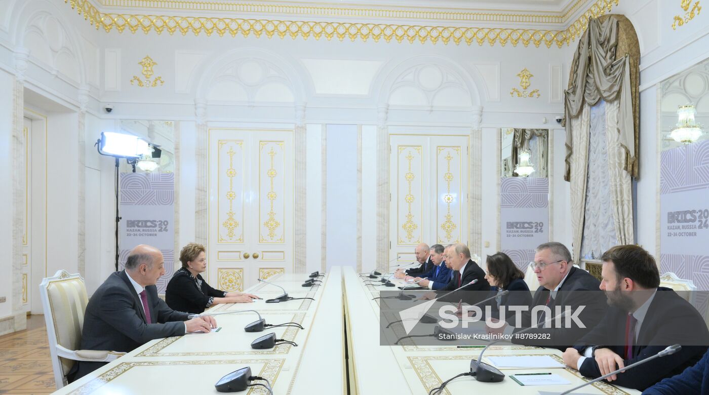 16th BRICS Summit. Russian President Vladimir Putin meets with BRICS New Development Bank President Dilma Rousseff