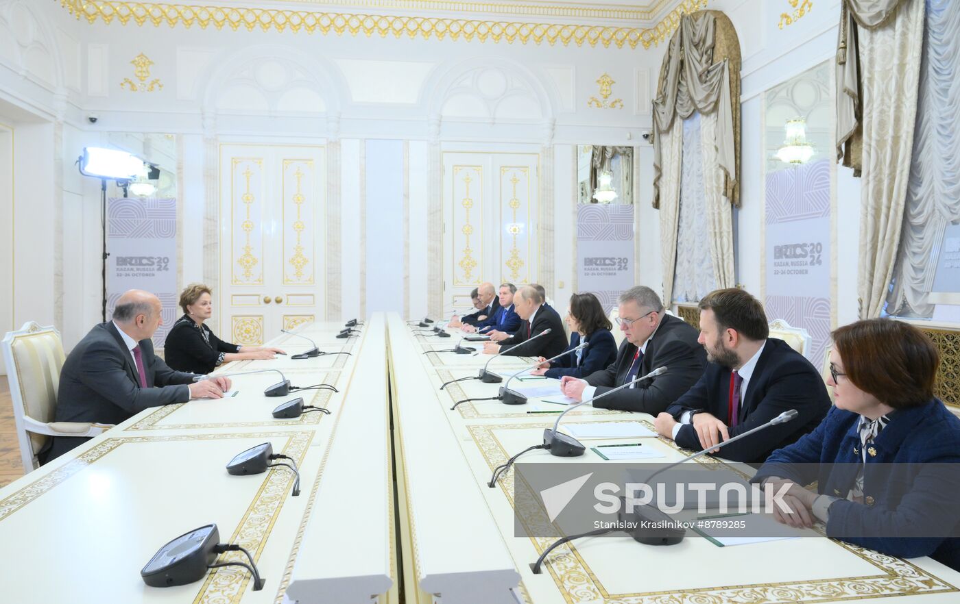 16th BRICS Summit. Russian President Vladimir Putin meets with BRICS New Development Bank President Dilma Rousseff