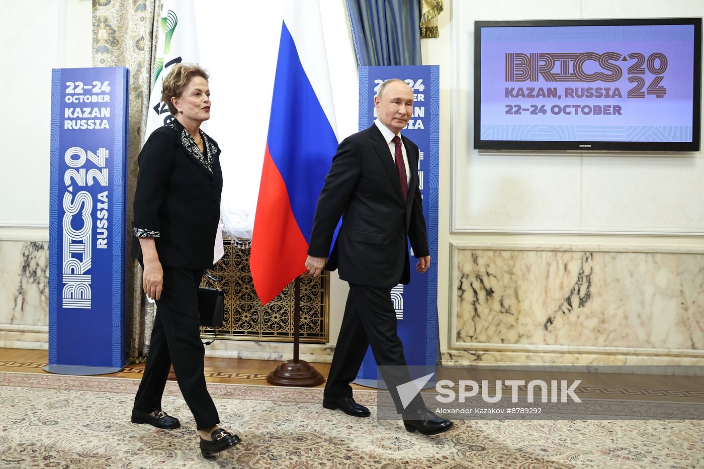 16th BRICS Summit. Russian President Vladimir Putin meets with BRICS New Development Bank President Dilma Rousseff