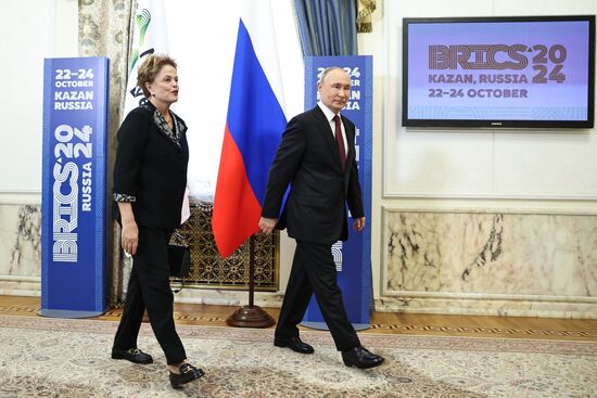 16th BRICS Summit. Russian President Vladimir Putin meets with BRICS New Development Bank President Dilma Rousseff