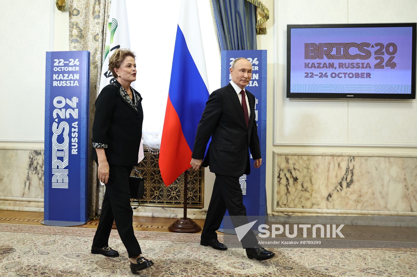 16th BRICS Summit. Russian President Vladimir Putin meets with BRICS New Development Bank President Dilma Rousseff