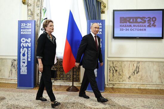 16th BRICS Summit. Russian President Vladimir Putin meets with BRICS New Development Bank President Dilma Rousseff