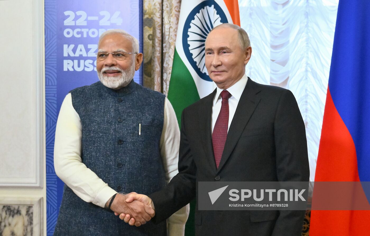 16th BRICS Summit. Russian President Vladimir Putin meets with Indian Prime Minister Narendra Modi