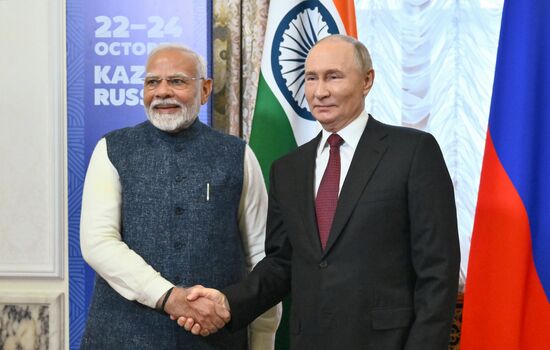 16th BRICS Summit. Russian President Vladimir Putin meets with Indian Prime Minister Narendra Modi