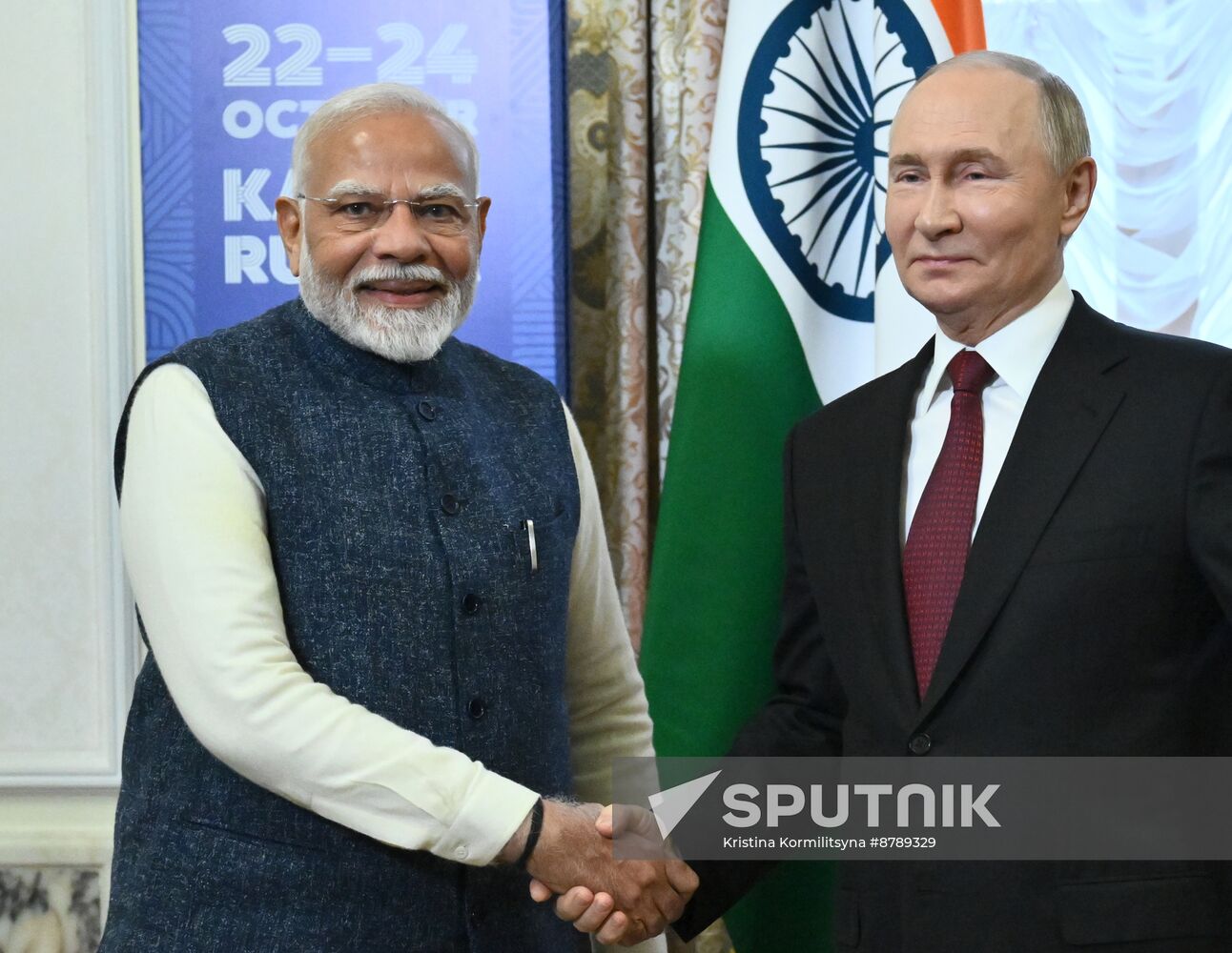 16th BRICS Summit. Russian President Vladimir Putin meets with Indian Prime Minister Narendra Modi